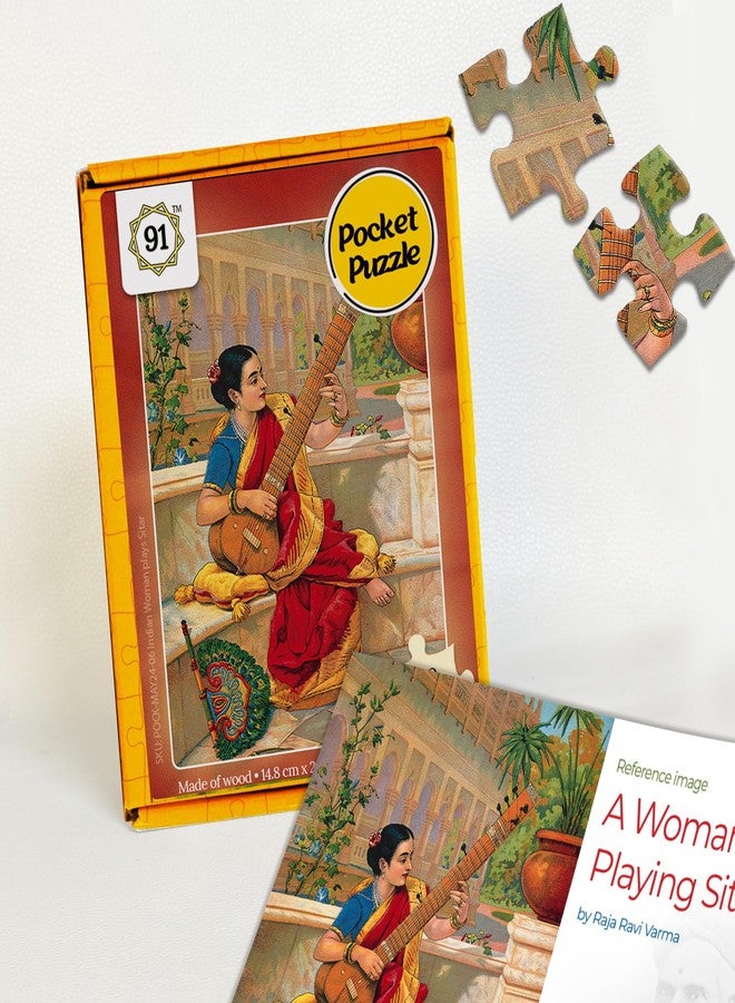 91Knots | Woman Playing Sitar 140 Pieces Premium Wooden Jigsaw Puzzle for Adults & Teens | Indian Classical Art Brain Teaser | Relaxing Mindfulness Game - Image 1