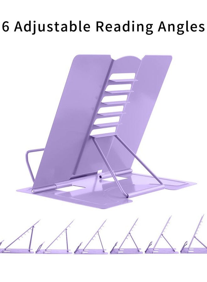 MSDADA Book Stand Metal Reading Rest Book Holder Adjustable Cookbook Documents Holder Portable Sturdy Bookstands for Recipes Textbooks with Page Clips Birthday Gifts for Girls Mom Students(Purple) - Image 4