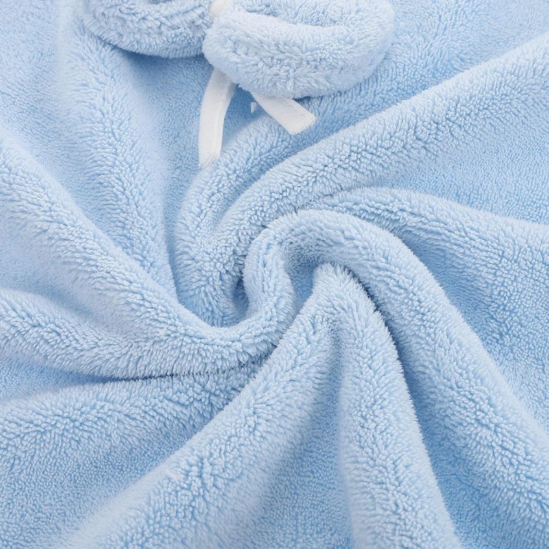 WOONEKY Hangable Coral Fleece Hand Towel with Bowknot, Thick Soft Absorbent Kitchen and Bathroom Hanging Hand Drying Cloth, Blue Round Design for Spa and Gym Use - Image 3