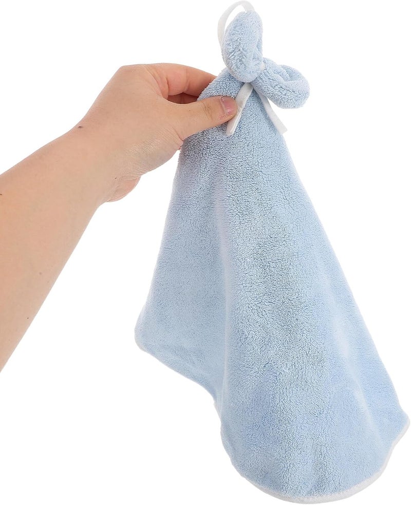WOONEKY Hangable Coral Fleece Hand Towel with Bowknot, Thick Soft Absorbent Kitchen and Bathroom Hanging Hand Drying Cloth, Blue Round Design for Spa and Gym Use - Image 4