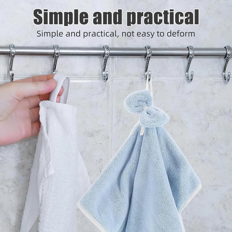 WOONEKY Hangable Coral Fleece Hand Towel with Bowknot, Thick Soft Absorbent Kitchen and Bathroom Hanging Hand Drying Cloth, Blue Round Design for Spa and Gym Use - Image 5