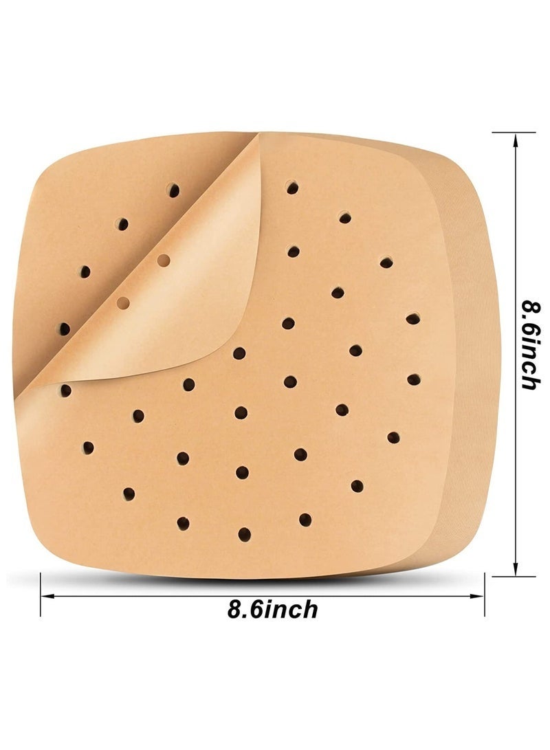 منزل الغابة 100 قطعة ورق زبدة مربّع للقلاية الهوائية، ورق مبطّن غير مبيّض للقلاية الهوائية / ورق تبخير للقلاية الهوائية، سلة تبخير (بني) - Image 2