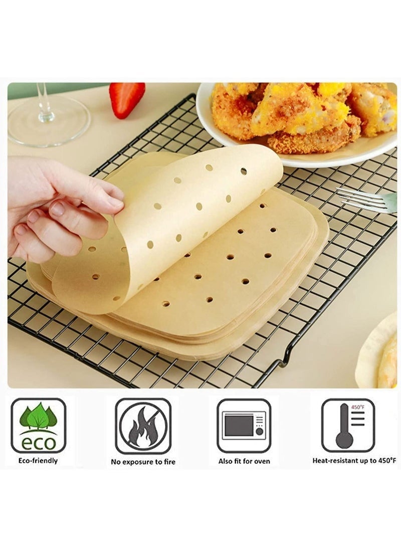 منزل الغابة 100 قطعة ورق زبدة مربّع للقلاية الهوائية، ورق مبطّن غير مبيّض للقلاية الهوائية / ورق تبخير للقلاية الهوائية، سلة تبخير (بني) - Image 5