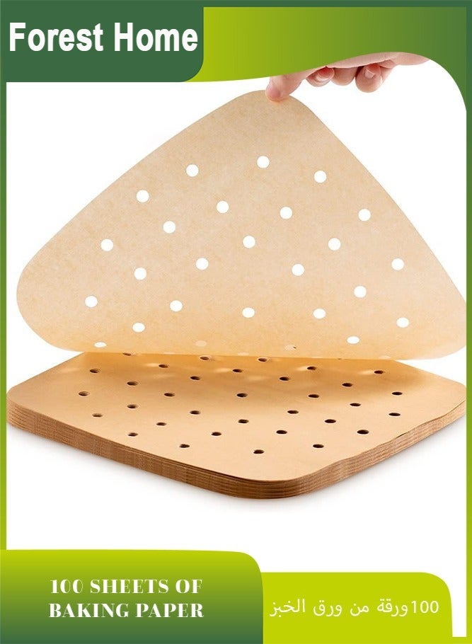 منزل الغابة 100 قطعة ورق زبدة مربّع للقلاية الهوائية، ورق مبطّن غير مبيّض للقلاية الهوائية / ورق تبخير للقلاية الهوائية، سلة تبخير (بني) - Image 1