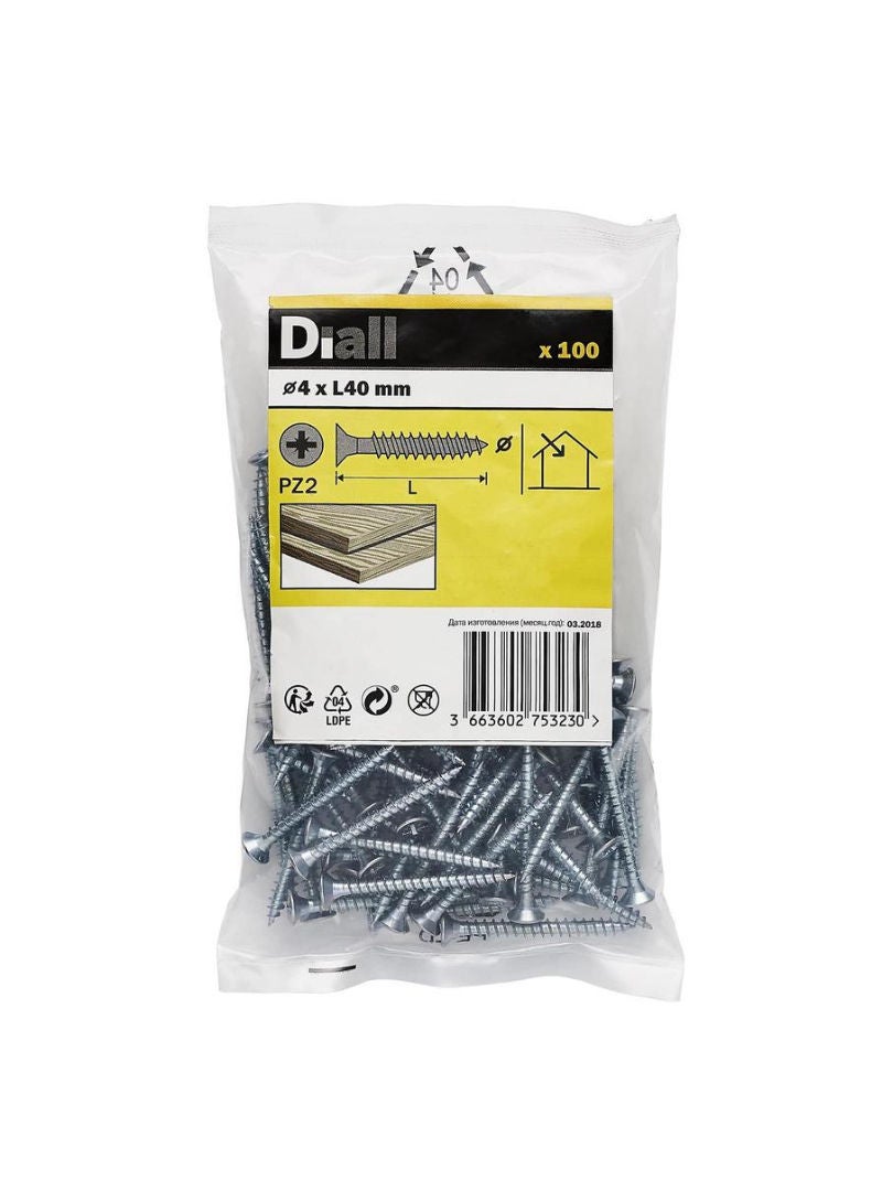Zinc Plated Carbon Steel Wood Screw Pack 4 X 40 Mm 100 Pc