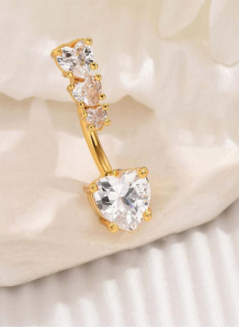 Innoshine G23 Titanium Steel Belly Button Ring with 4 Sparkling  Zirconia Hearts – Stylish Golden Body Piercing Jewelry Hypoallergenic Belly piercing Ring for Sensitive Skin Women - Image 2