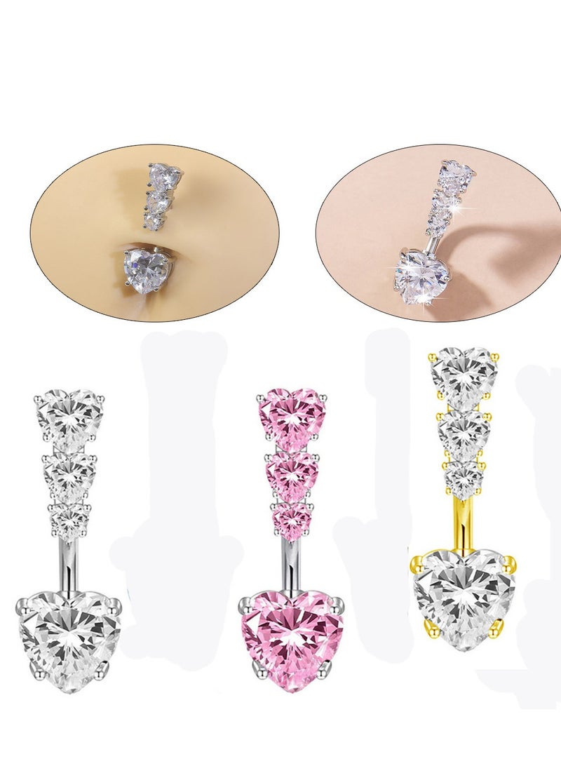 Innoshine G23 Titanium Steel Belly Button Ring with 4 Sparkling  Zirconia Hearts – Stylish Golden Body Piercing Jewelry Hypoallergenic Belly piercing Ring for Sensitive Skin Women - Image 3