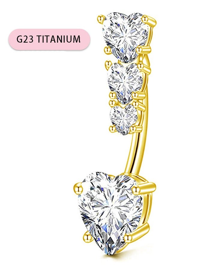 Innoshine G23 Titanium Steel Belly Button Ring with 4 Sparkling  Zirconia Hearts – Stylish Golden Body Piercing Jewelry Hypoallergenic Belly piercing Ring for Sensitive Skin Women - Image 1