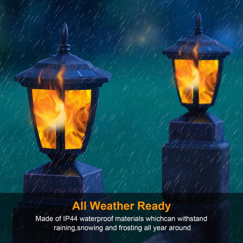 Dynaming 4 Pack Solar Flame Post Lights Outdoor, Solar Powered Lamps Fence Post Cap Lights, Flickering Flame LED Lantern Waterproof for Garden Deck Patio, Fit 4x4, 5x5 or 6x6 Wooden Posts, Bronze - Image 4
