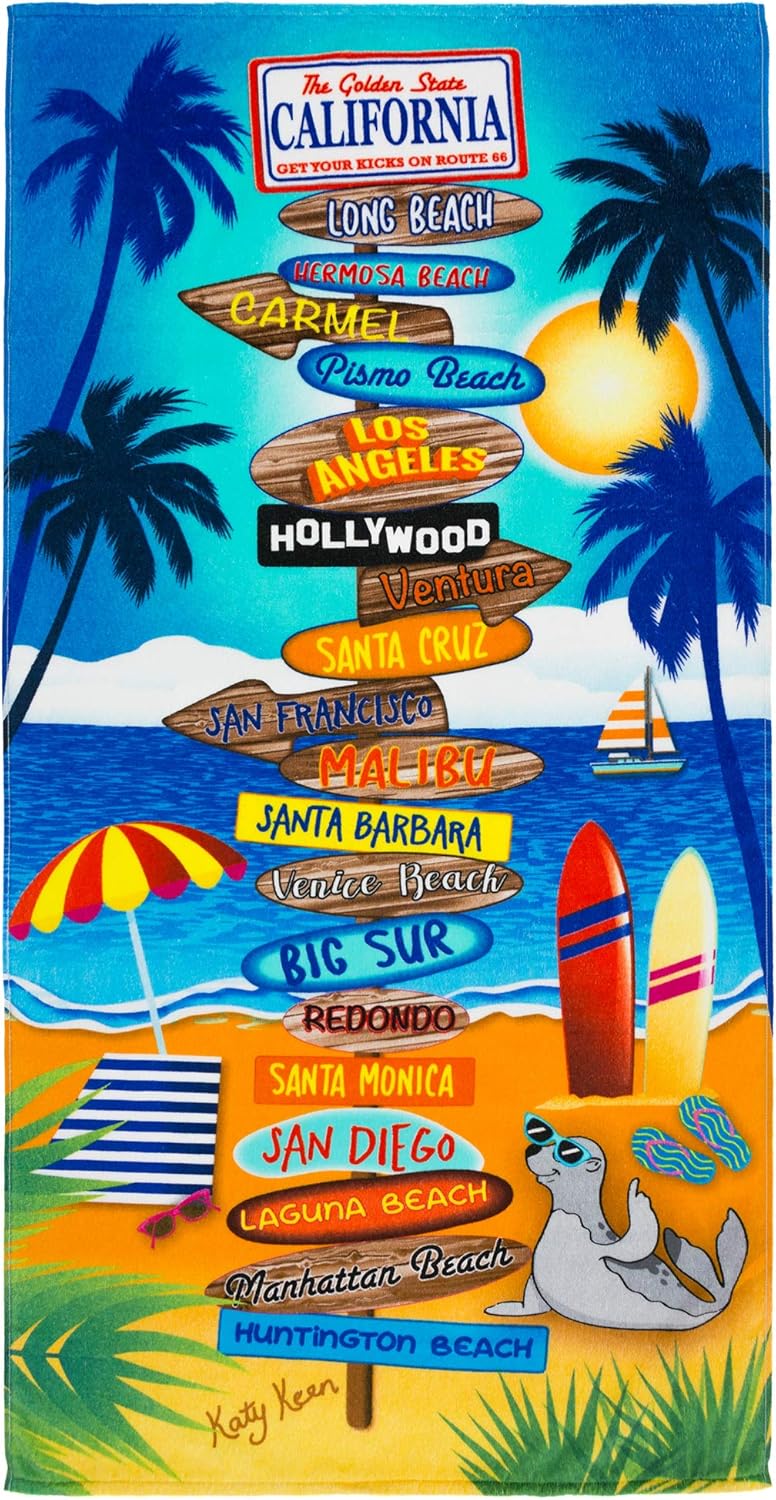 Softerry California Beach Towel 30 x 60 inches 100 Soft Cotton Velour Terry Ideal for The Beach or Pool California Signs One Towel - Image 2