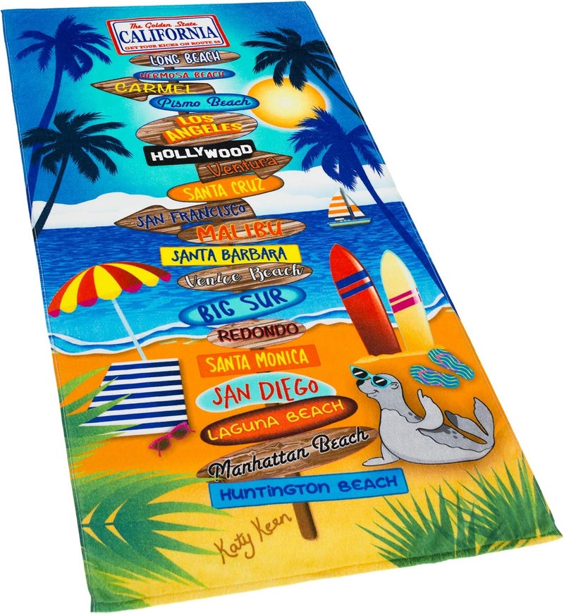 Softerry California Beach Towel 30 x 60 inches 100 Soft Cotton Velour Terry Ideal for The Beach or Pool California Signs One Towel - Image 1
