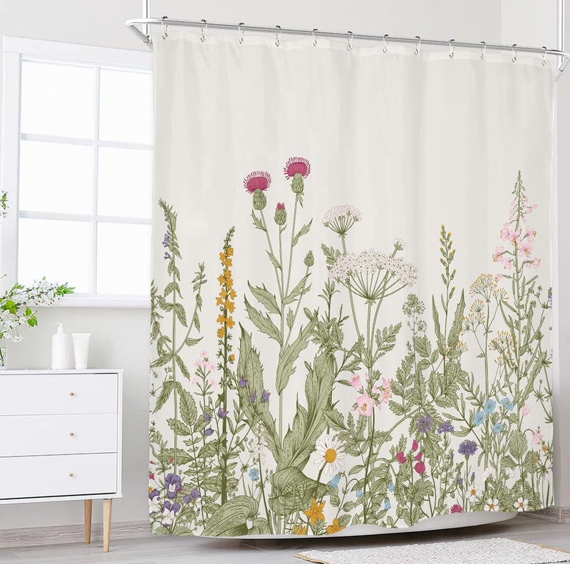 Riyidecor Bible Verse Christian Quotes Shower Curtain for Bathroom Decor 60Wx72H Scripture Floral Wildflower Rustic Flower Botanical Plant Art Printed Fabric Polyester Waterproof 12 Pack Plastic Hooks - Image 2