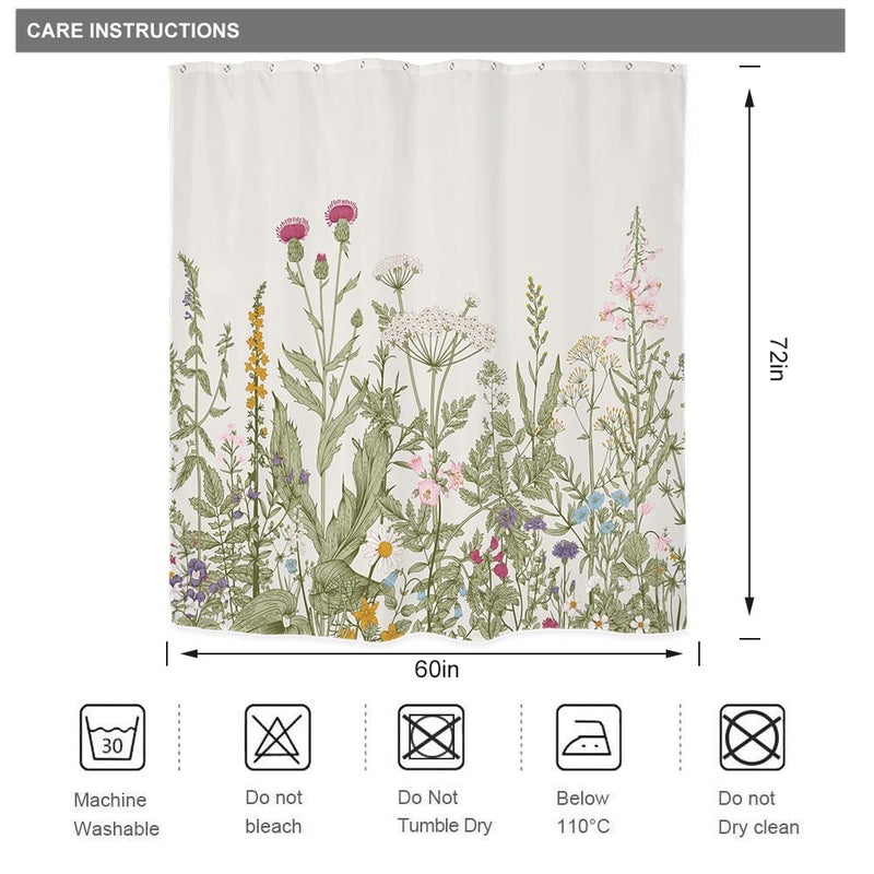 Riyidecor Bible Verse Christian Quotes Shower Curtain for Bathroom Decor 60Wx72H Scripture Floral Wildflower Rustic Flower Botanical Plant Art Printed Fabric Polyester Waterproof 12 Pack Plastic Hooks - Image 5