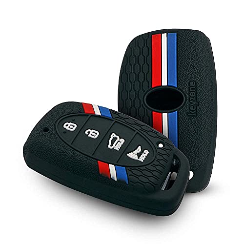Keyzone® Striped Silicone Key Cover Compatible for Venue, Elantra, Tucson, I20 N Line 2021, Creta 2020, i20 2020 Model with 4 Button Smart Key (Black) - Image 1