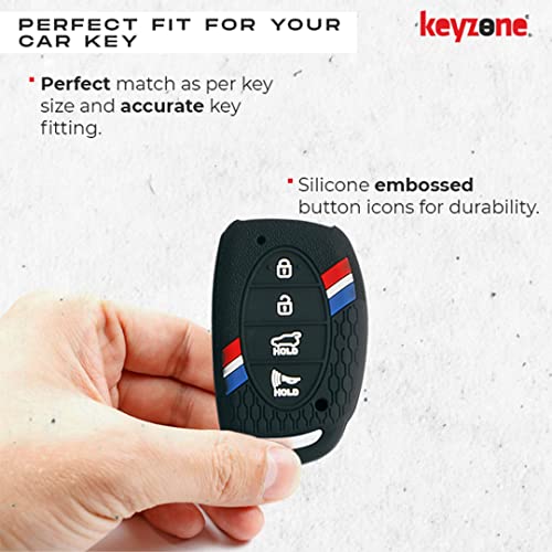 Keyzone® Striped Silicone Key Cover Compatible for Venue, Elantra, Tucson, I20 N Line 2021, Creta 2020, i20 2020 Model with 4 Button Smart Key (Black) - Image 3