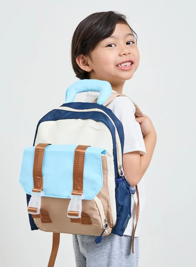 Styli Boys Color Block Backpack with Zip Closure