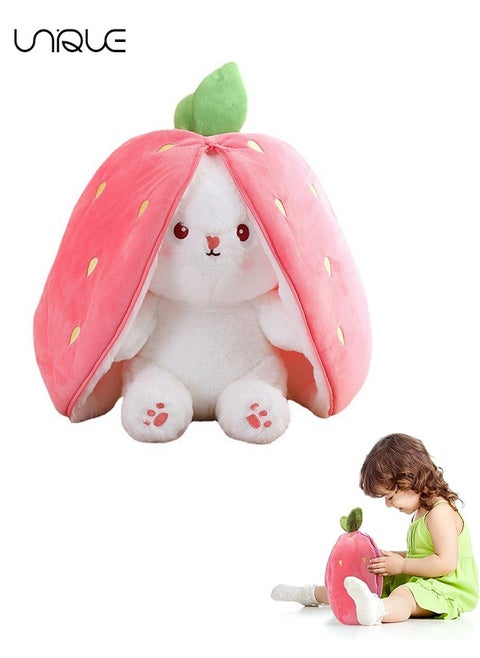 Strawberry Bunny Plush Toys, Rabbit Muppet Toys, Strawberry Bunny Transformed into Little Rabbit Fruit Doll Plush Toy Carrot Rabbit Plush Doll Girl for Kids (Strawberry Rabbit, 18cm)