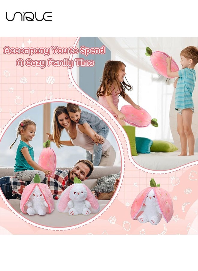 Unique - Strawberry Bunny Plush Toys, Rabbit Muppet Toys, Strawberry Bunny Transformed into Little Rabbit Fruit Doll Plush Toy Carrot Rabbit Plush Doll Girl for Kids (Strawberry Rabbit, 18cm) - Image 1