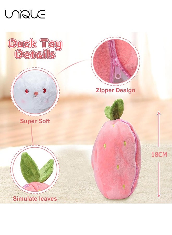 Unique - Strawberry Bunny Plush Toys, Rabbit Muppet Toys, Strawberry Bunny Transformed into Little Rabbit Fruit Doll Plush Toy Carrot Rabbit Plush Doll Girl for Kids (Strawberry Rabbit, 18cm) - Image 1