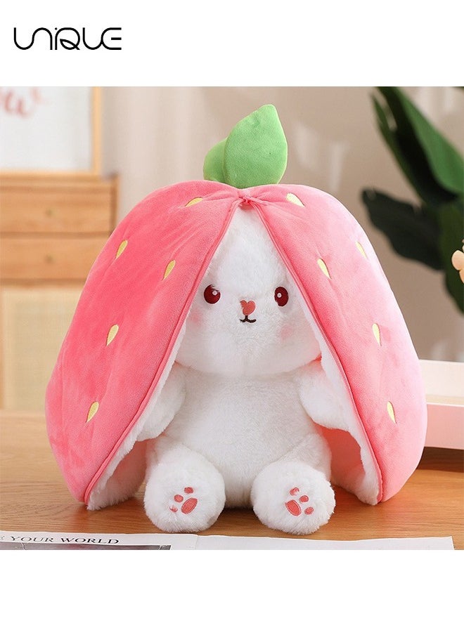Unique - Strawberry Bunny Plush Toys, Rabbit Muppet Toys, Strawberry Bunny Transformed into Little Rabbit Fruit Doll Plush Toy Carrot Rabbit Plush Doll Girl for Kids (Strawberry Rabbit, 18cm) - Image 1