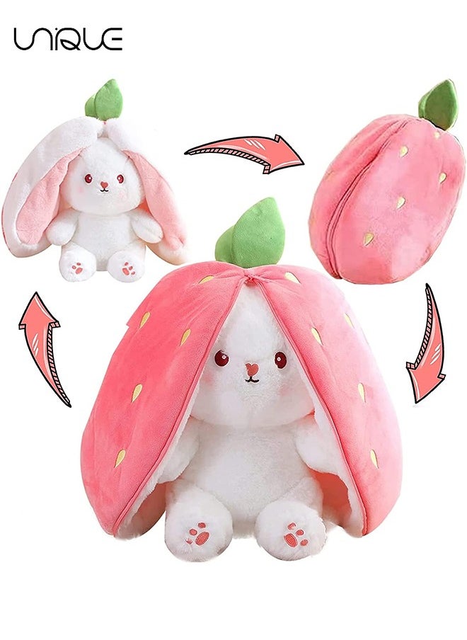 Unique - Strawberry Bunny Plush Toys, Rabbit Muppet Toys, Strawberry Bunny Transformed into Little Rabbit Fruit Doll Plush Toy Carrot Rabbit Plush Doll Girl for Kids (Strawberry Rabbit, 18cm) - Image 1