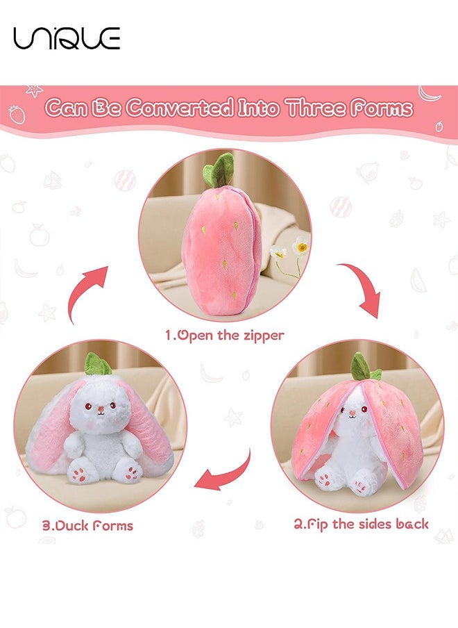 Unique - Strawberry Bunny Plush Toys, Rabbit Muppet Toys, Strawberry Bunny Transformed into Little Rabbit Fruit Doll Plush Toy Carrot Rabbit Plush Doll Girl for Kids (Strawberry Rabbit, 18cm) - Image 1