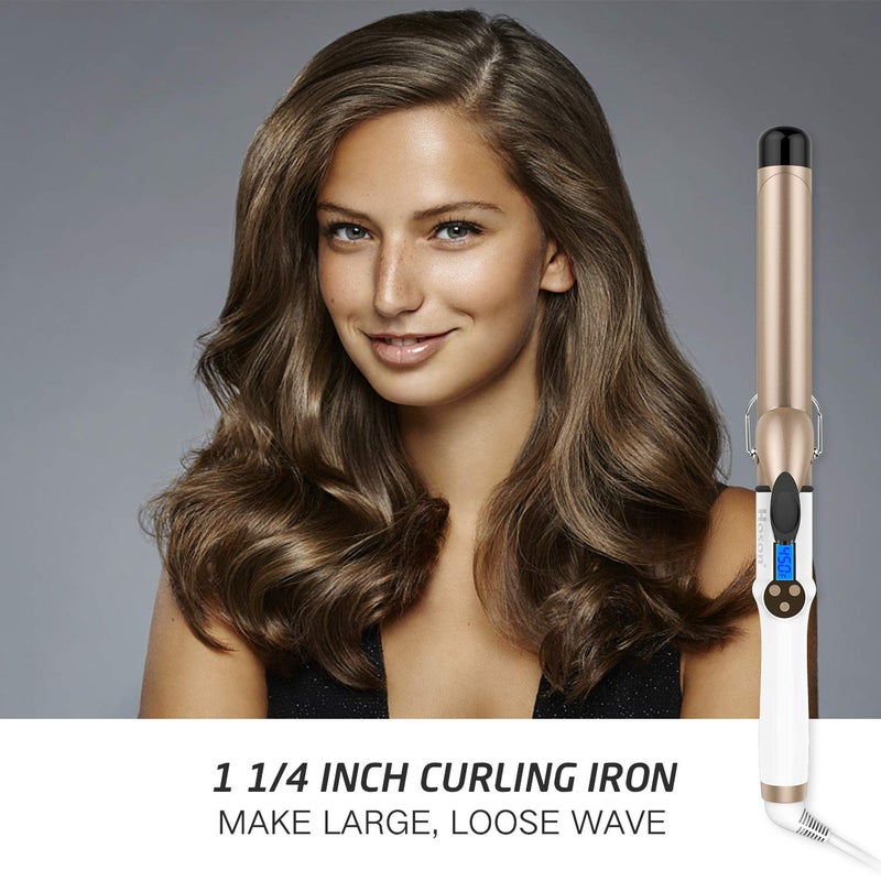 Hoson 1 1/4 Inch Curling Iron Dual Voltage, Ceramic Long Barrel 1.25 Inch Hair Curling Iron for Long Hair, LCD Display with 9 Heat Setting(225°F-450°F for All Hair Types, Glove Include) - Image 2
