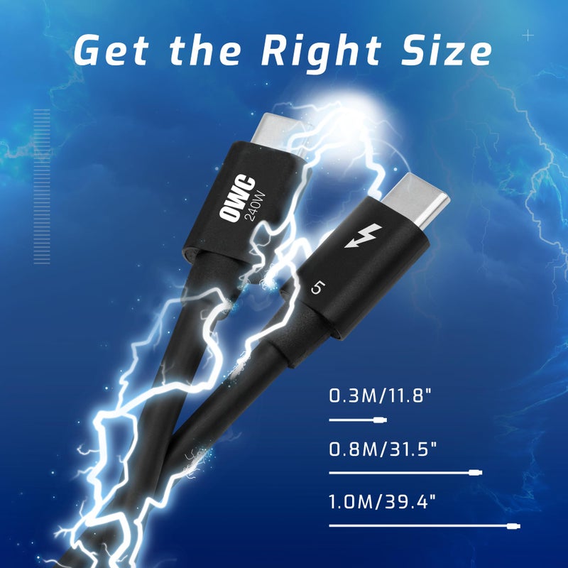 OWC 0.3M Thunderbolt 5 (USB-C) Cable, up to 80Gb/s of bi-Directional Data Speed, up to 120Gb/s for Higher Display Bandwidth, 240W - Image 4