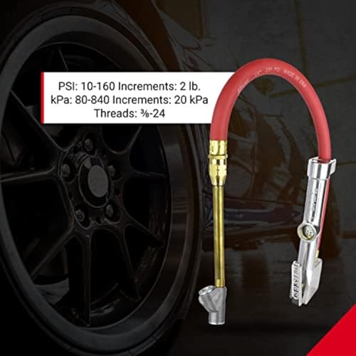 Milton S-516 Analog Tire Inflator with Pressure Gauge, 15" Hose Straight Foot Lock-in Thread Chuck, Made In USA 10-160 PSI - Image 4