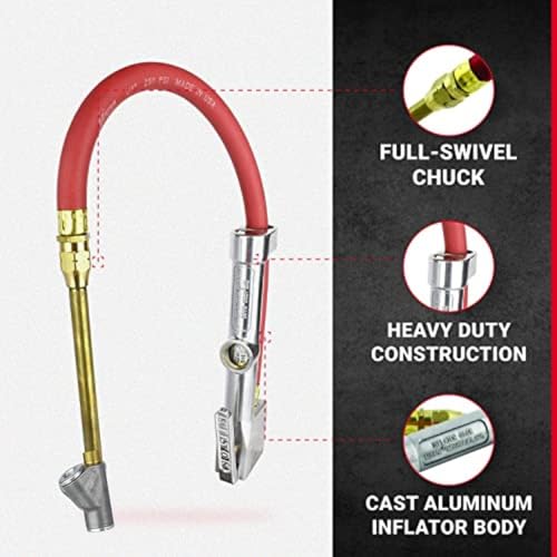 Milton S-516 Analog Tire Inflator with Pressure Gauge, 15" Hose Straight Foot Lock-in Thread Chuck, Made In USA 10-160 PSI - Image 5
