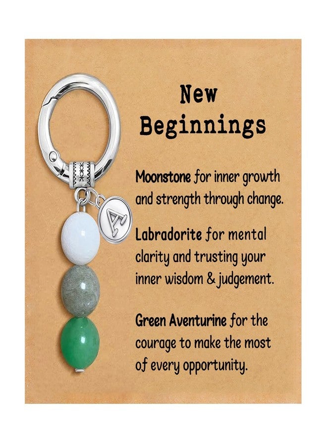 Nanafast Crystals Keychain Gift for New Beginnings, 12MM Healing Crystals Stones Keychain with Initial Charm-A - Image 1