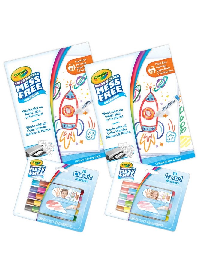 Crayola Color Wonder Mess Free Coloring Kit (120ct), 100 Mess Free Coloring Pages & 20 Mini Markers, Toddler Easter Basket Essentials, Travel Activity - Image 1