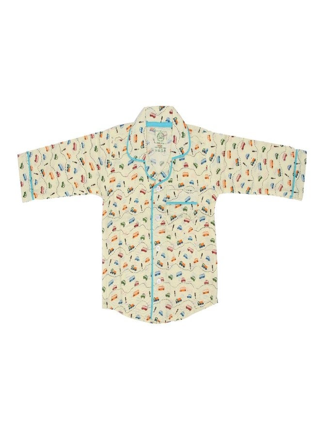 A toddler thing 100% Organic Muslin Full Sleeves Sleepsuit | Top & Pants | Night Suit for Boys & Girls | Sleepwear Baby Products | Pajama Set | Full Cover Dress | Print- OntheRoad | Size- 3-4y - Image 2