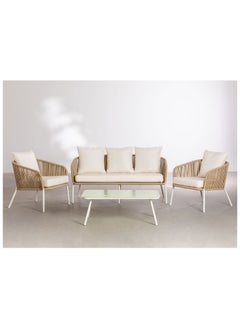 OutDoor Rope Set Form Sampa Rattan,2Chairs,1Sofa and 1 Table, White and beige