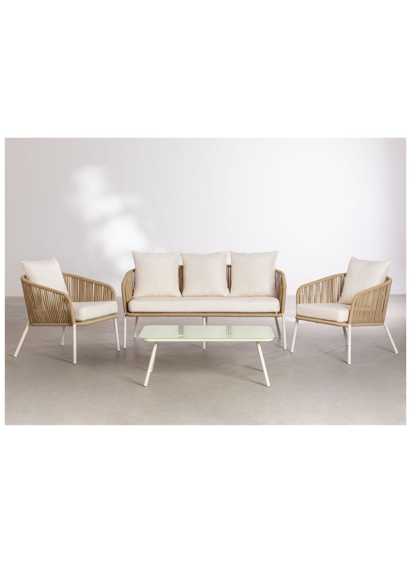 Sampa Rattan - OutDoor Rope Set Form Sampa Rattan,2Chairs,1Sofa and 1 Table, White and beige - Image 1