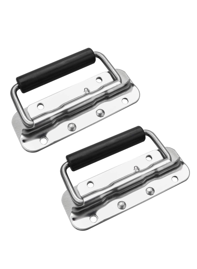 كابتن تيك Spring Loaded Pull Handles, Surface Mount Chest Handle with Rubber Grip Handmade Chest Trunk Lifter Handle Pull Heavy Duty Hardware for Chests Trunks Crates Storage Boxes(2 Pack) - Image 1
