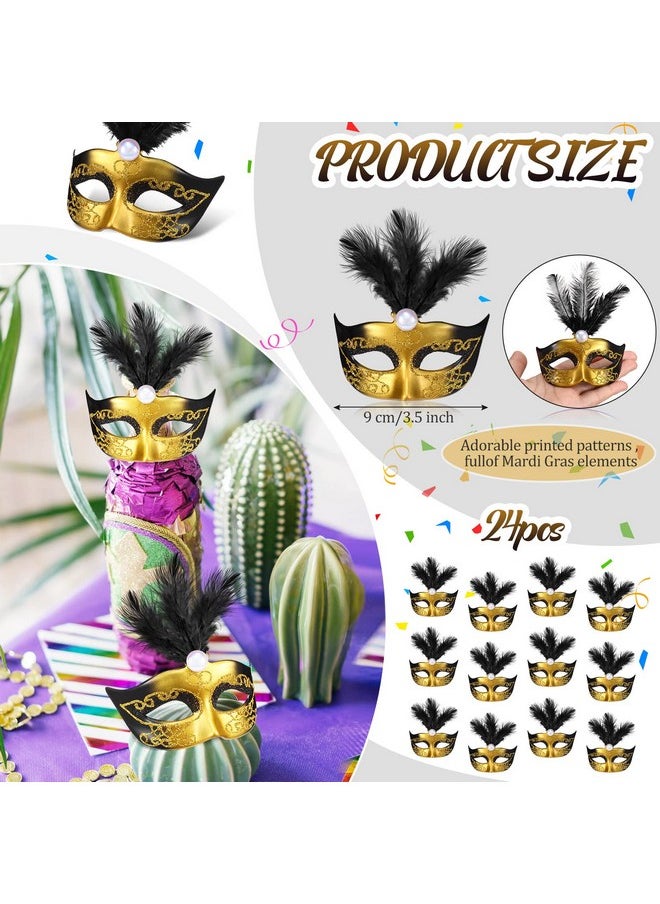 Charniol - 24 Pieces Mini Masks Masquerade Mini Mask Small Masquerade Mask Cake Toppers Decorative Mini Mask Mardi Gras Party Decor (Black) - Image 1