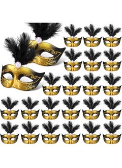 24 Pieces Mini Masks Masquerade Mini Mask Small Masquerade Mask Cake Toppers Decorative Mini Mask Mardi Gras Party Decor (Black)