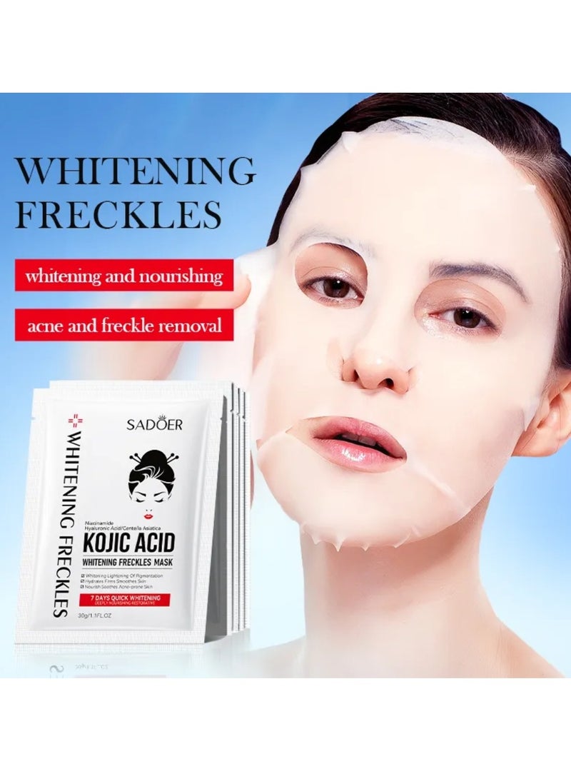 SADOER 10Pcs Kojic Acid Whitening Freckles Mask Skin Lightening Hydrating Firming Nourishing Smooth Acne Prone Skin Facial Mask Sheet with Niacinamide Hyaluronic Acid and Centella Asiatica For Women and Men - Image 3