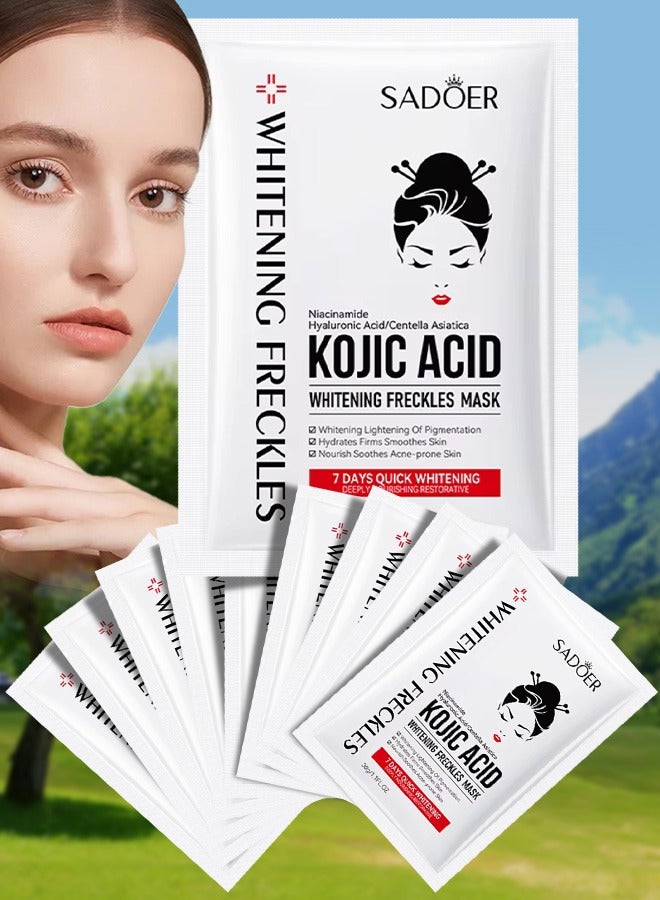 SADOER 10Pcs Kojic Acid Whitening Freckles Mask Skin Lightening Hydrating Firming Nourishing Smooth Acne Prone Skin Facial Mask Sheet with Niacinamide Hyaluronic Acid and Centella Asiatica For Women and Men - Image 1