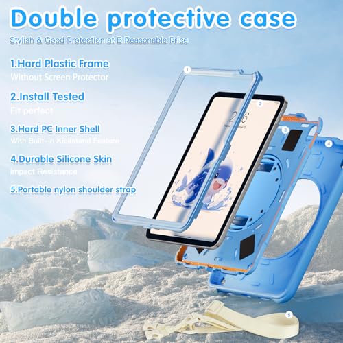 ProElite Cover for Apple iPad (A16) 11th/10th Generation (2025/2022) Case Cover, Tough Bubble Kids case Cover for Apple iPad 11th/10th Gen 2025/2022 with Rotating Kickstand & Shoulder Strap, Blue - Image 2