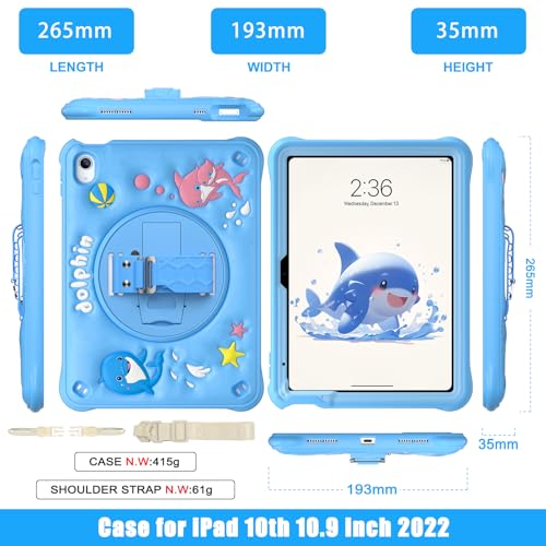 ProElite Cover for Apple iPad (A16) 11th/10th Generation (2025/2022) Case Cover, Tough Bubble Kids case Cover for Apple iPad 11th/10th Gen 2025/2022 with Rotating Kickstand & Shoulder Strap, Blue - Image 3