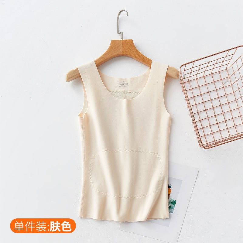 German velvet thermal vest womens fleece-lined thickened winter seamless heating inner wear vest sling inner base cotton vest Off-white  - Image 1