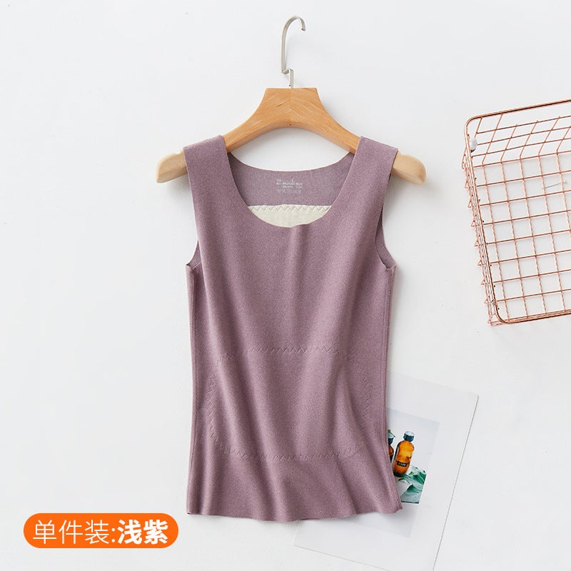 German velvet thermal vest womens fleece-lined thickened winter seamless heating inner wear vest sling inner base cotton vest Off-white  - Image 2
