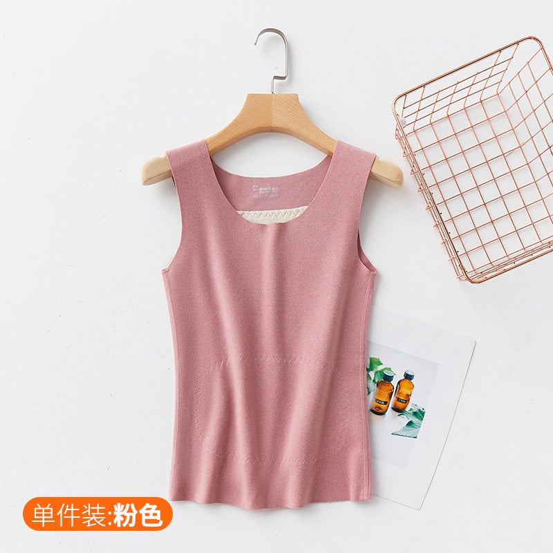 German velvet thermal vest womens fleece-lined thickened winter seamless heating inner wear vest sling inner base cotton vest Off-white  - Image 4