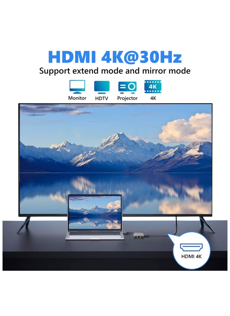 إيروريكس موزع USB C 8 في 1 مع محول HDMI 4K، ومنفذ إيثرنت بسرعة 1000 ميجا بت في الثانية، وشحن PD بقوة 100 وات، وقارئ بطاقات SD 3.0 وTF 3.0، ومنفذ USB 3.0 ومنفذ USB 2.0 للكمبيوتر المحمول USB-C وجهاز من النوع C  - Image 4