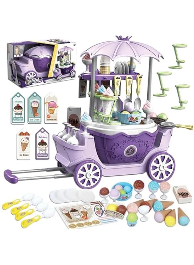 Mini Ice Cream Toys for Kids - 65 Piece ice Cream cart and Pretend Play Food Set for Toddlers,Preschool Toys for Child,ice Cream Truck Toy Set Scoop and Cone Maker for 3 Year Old Girls  Boys and Up - Image 1