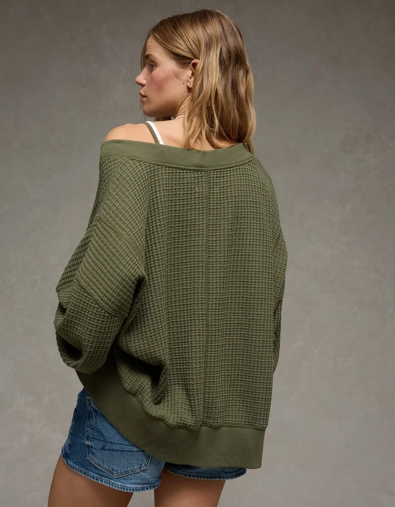 American Eagle  AE Big Hug V-Neck Waffle Sweatshirt for Women | Best Price UAE