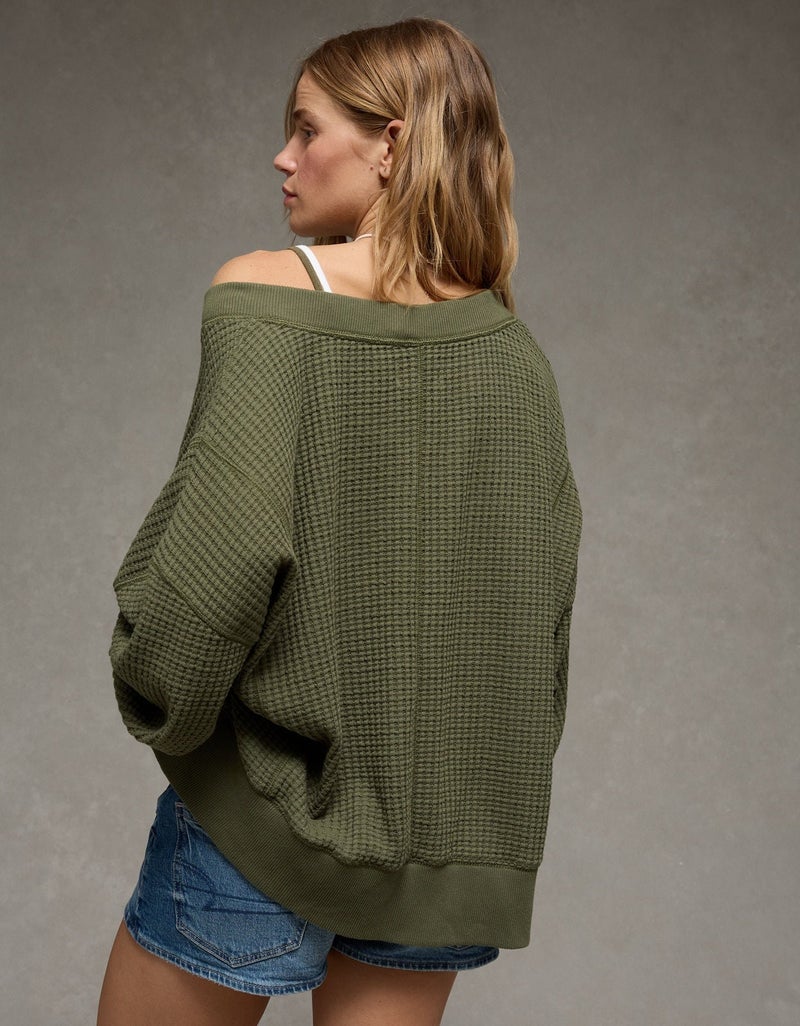 American Eagle AE Big Hug V-Neck Waffle Sweatshirt - Image 2