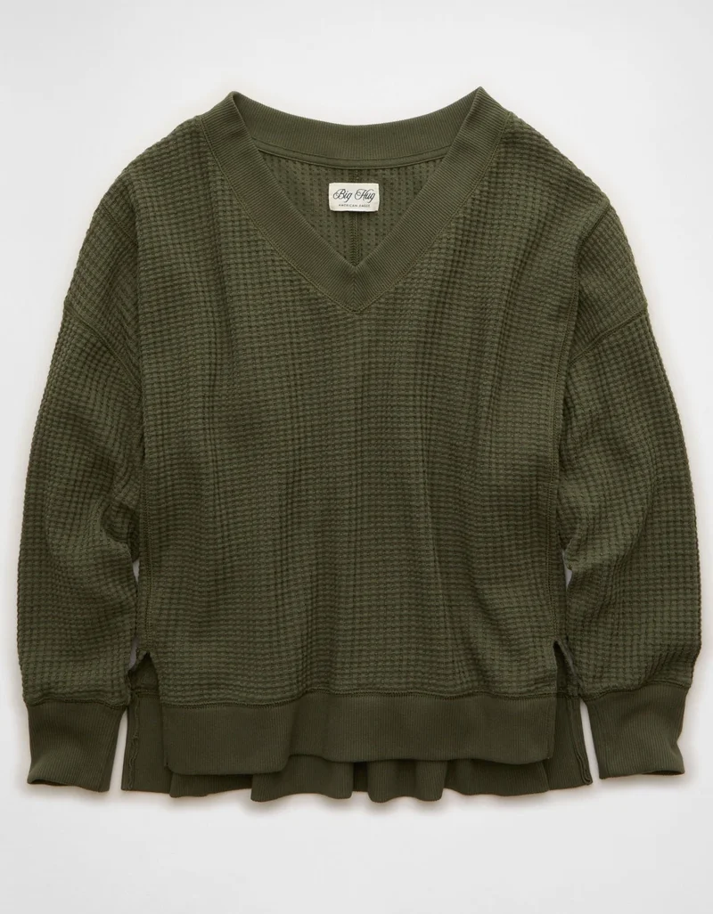 American Eagle  AE Big Hug V-Neck Waffle Sweatshirt for Women | Best Price UAE